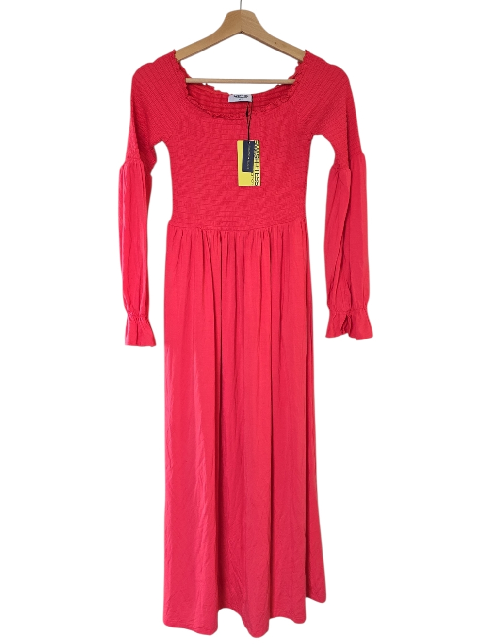 SMASH + TESS Hot Coral Ellie Maxi Long Sleeve Dress XS NWT